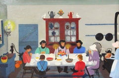 Vintage Love Feast, Folk Art Family Scene, Amish Farm Life in Pennsylvania Dutch Style