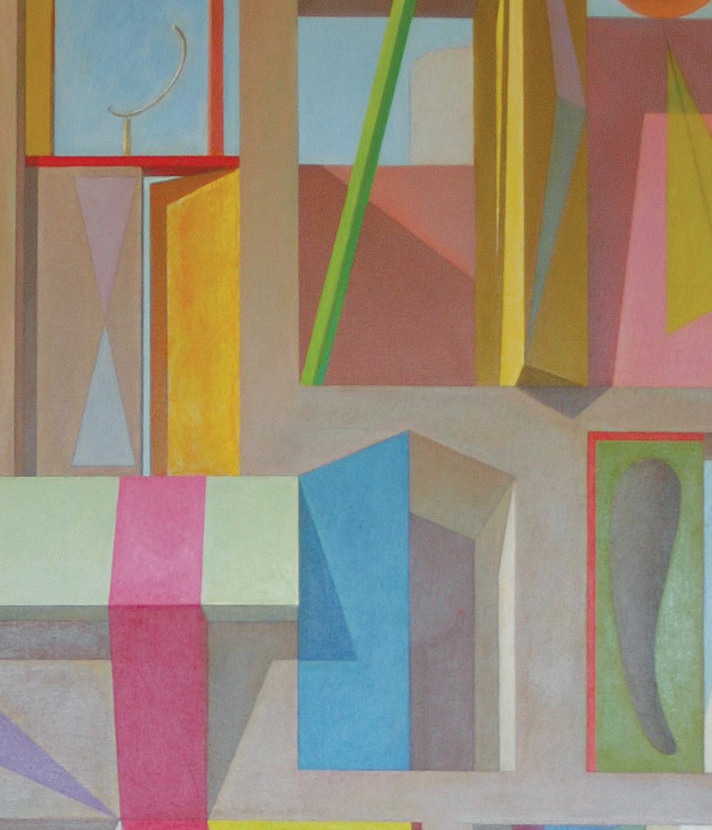 Fantasies architecturaux, formes géométriques abstraites en couleur, Acrylique, 1981 - Painting de Joseph Amarotico