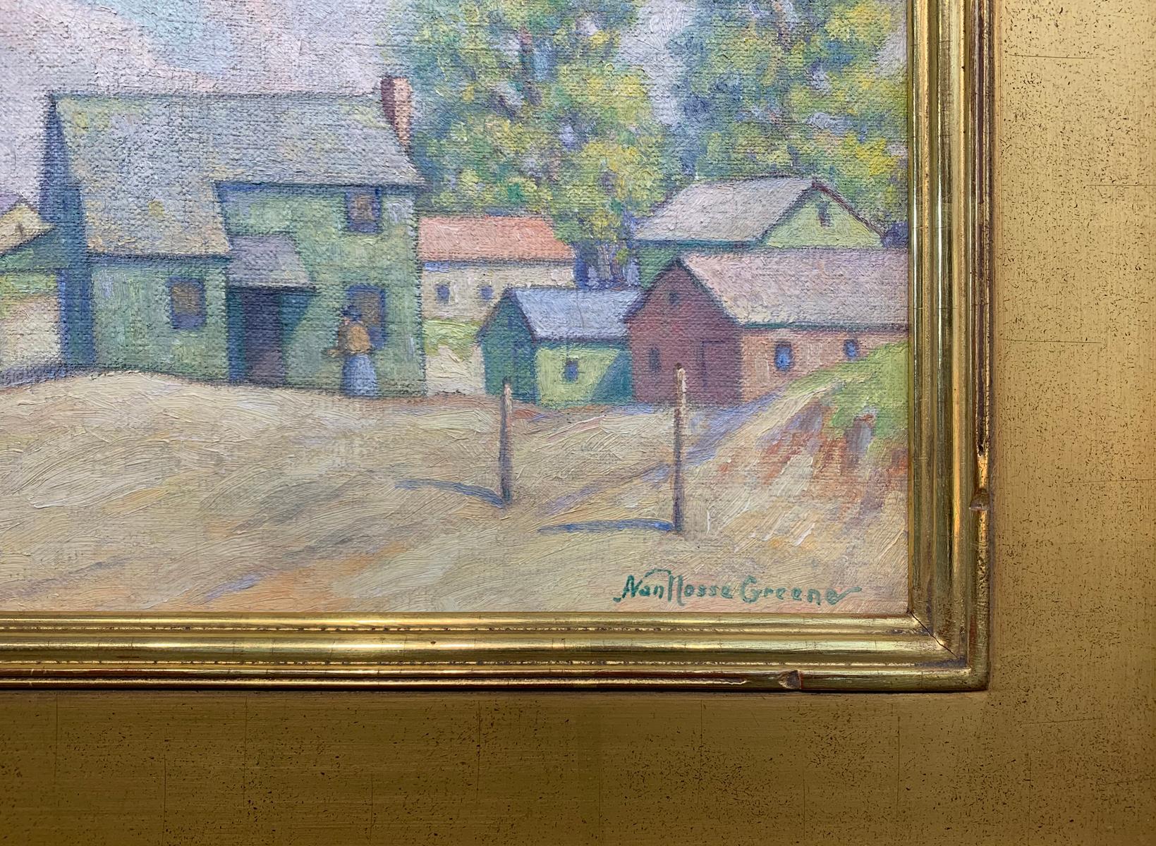 Figuren, Boote und Häuser – Cape May Point, NJ, Impressionistische Strandszene, 1940er Jahre (Amerikanischer Impressionismus), Painting, von Albert Van Nesse Greene