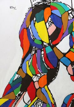 The Kiss, Figurative Abstraction, Acrylic on Paper, Modernist Abstract, 1995