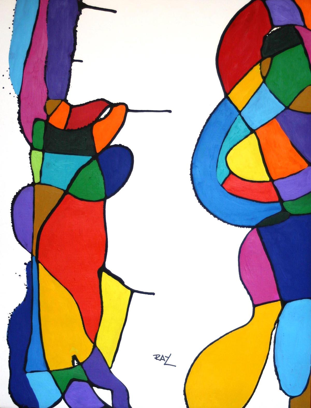 Shadowless, Figurative Abstraction, Acrylic on Paper, Modernist Abstract, 1995 - Painting by Ray Leight
