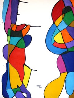 Shadowless, Figurative Abstraction, Acrylic on Paper, Modernist Abstract, 1995