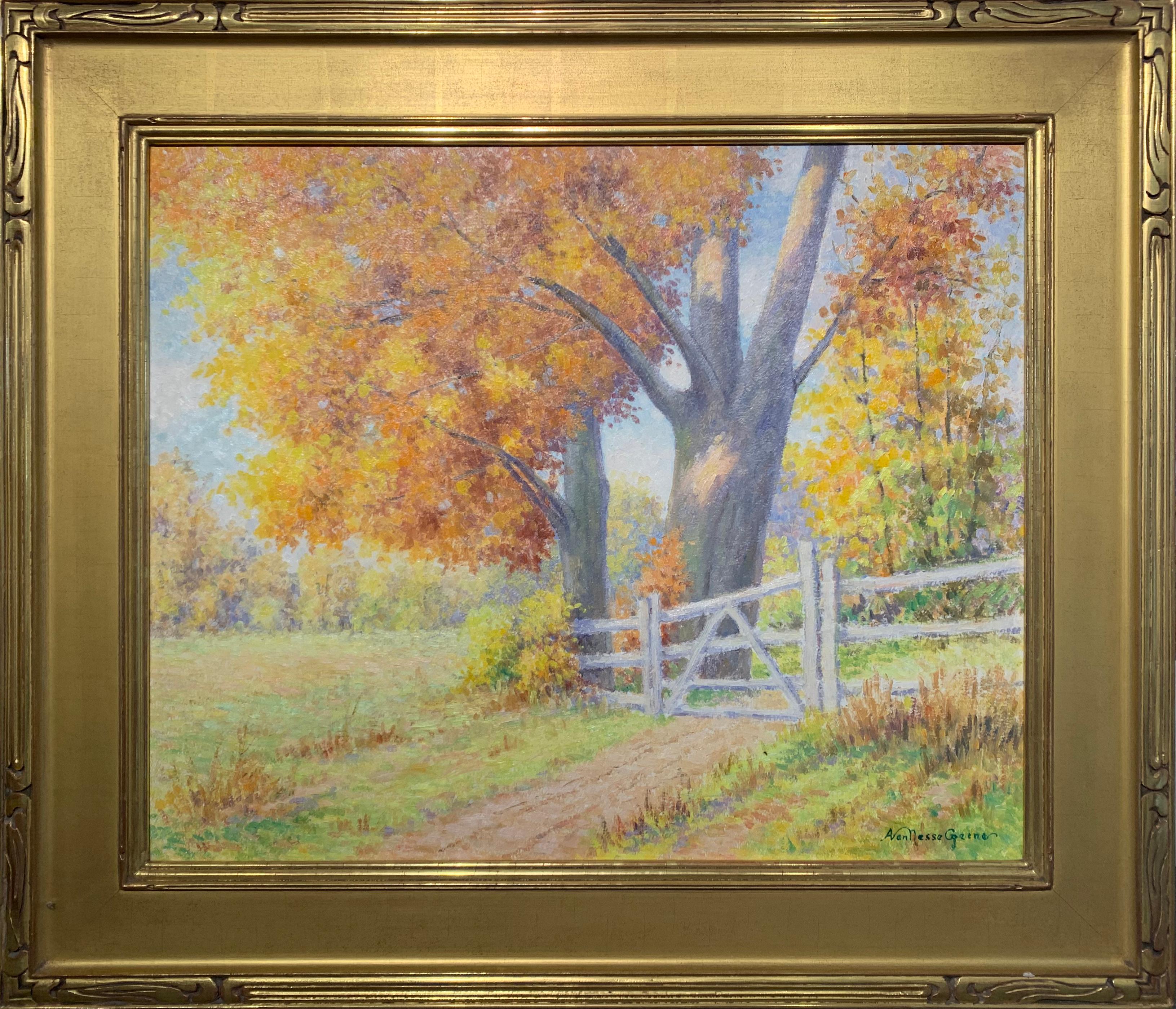 Albert Van Nesse Greene Landscape Painting - Golden Maple, American Impressionist Landscape, Signed and Framed, Oil on Board