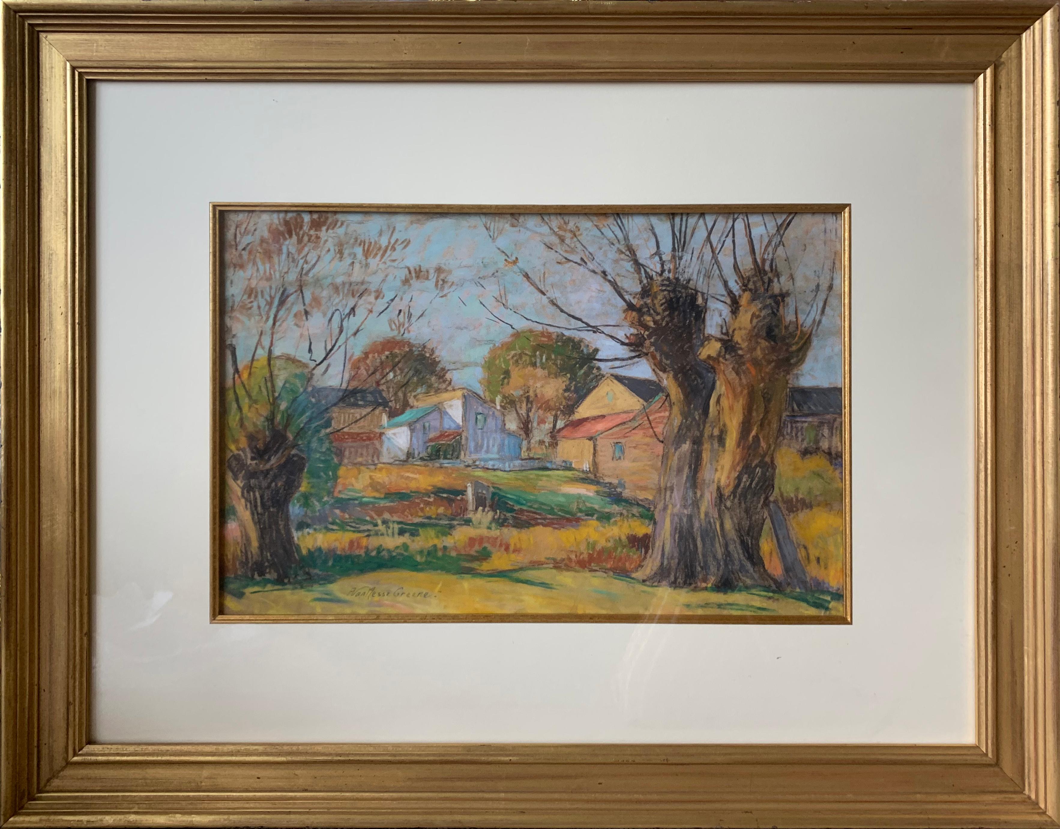 The Golden Hour, American Impressionist Landscape, Pastel on Paper, Framed - Painting by Albert Van Nesse Greene