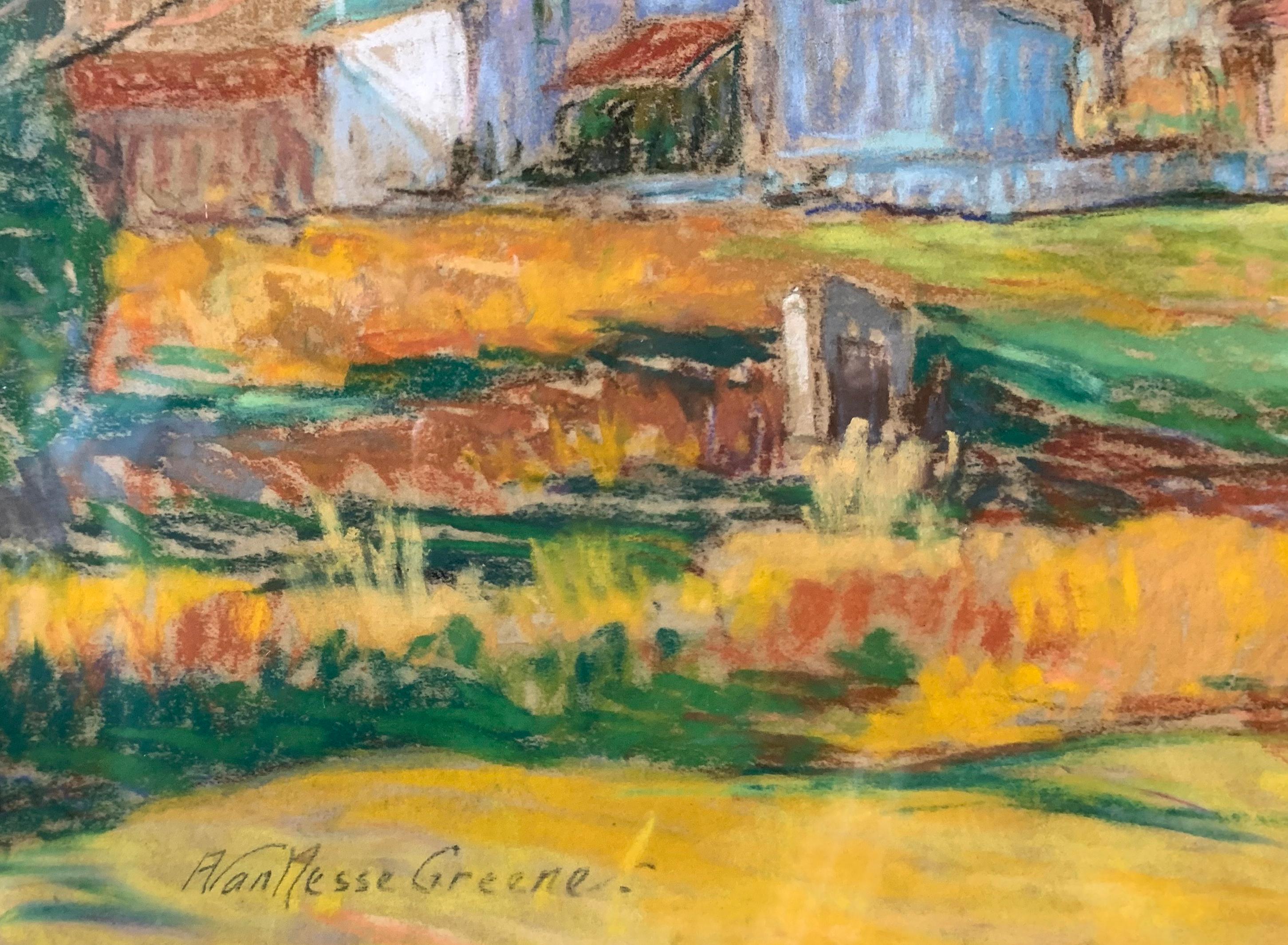 The Golden Hour, American Impressionist Landscape, Pastel on Paper, Framed - Brown Landscape Painting by Albert Van Nesse Greene