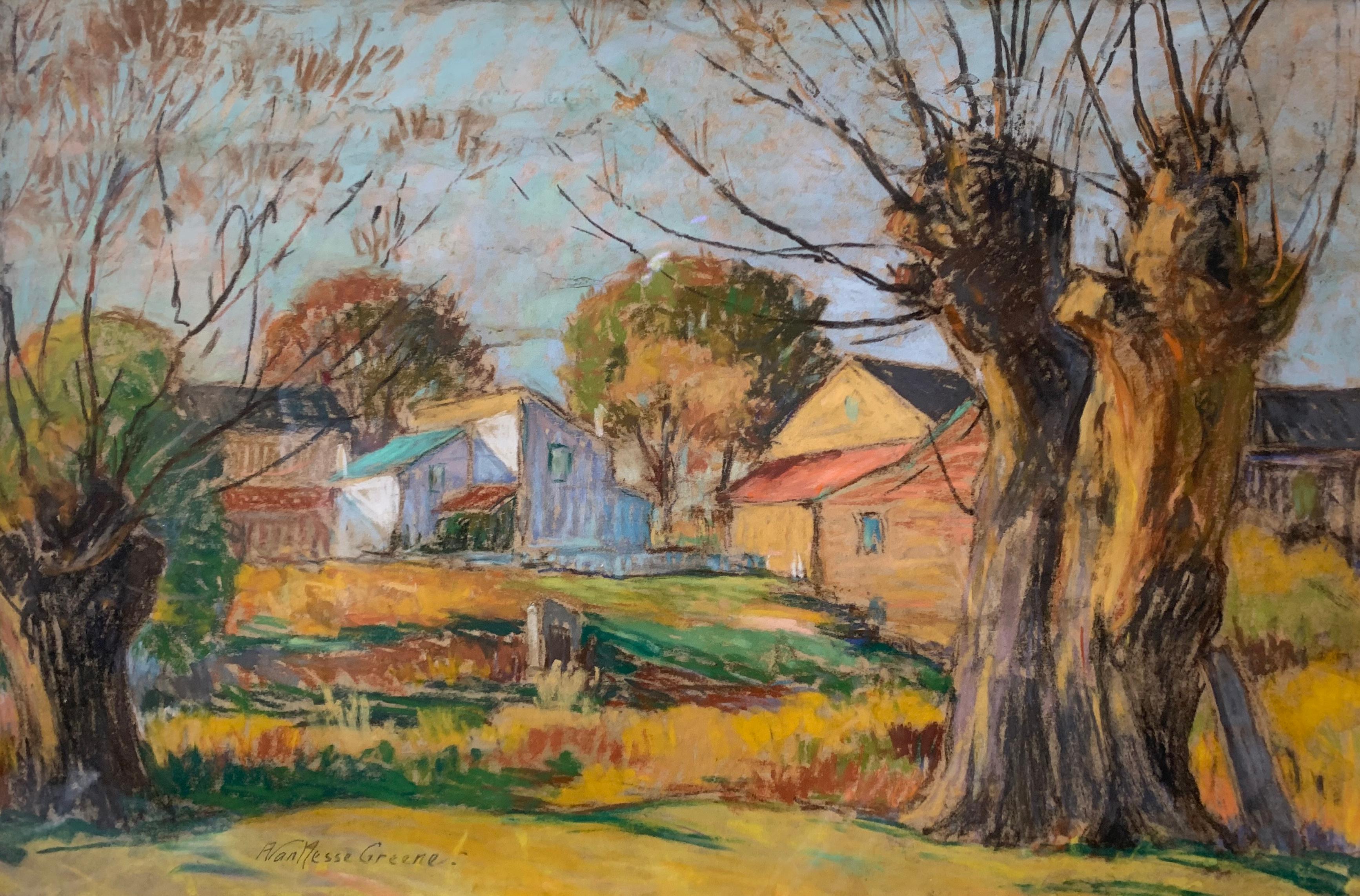 The Golden Hour, American Impressionist Landscape, Pastel on Paper, Framed