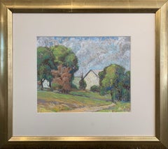 Paysage impressionniste américain, Pastel sur papier, Spring Barn