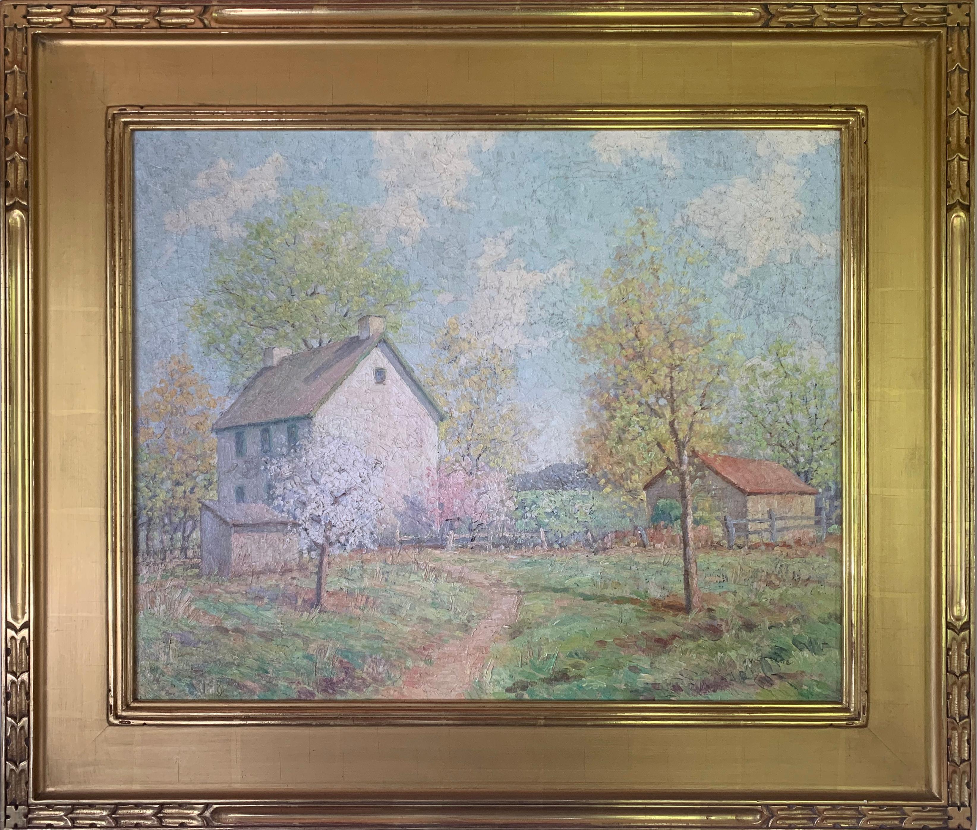The Joy of Spring, American Impressionist Landscape, Farm Scene, Oil on Canvas