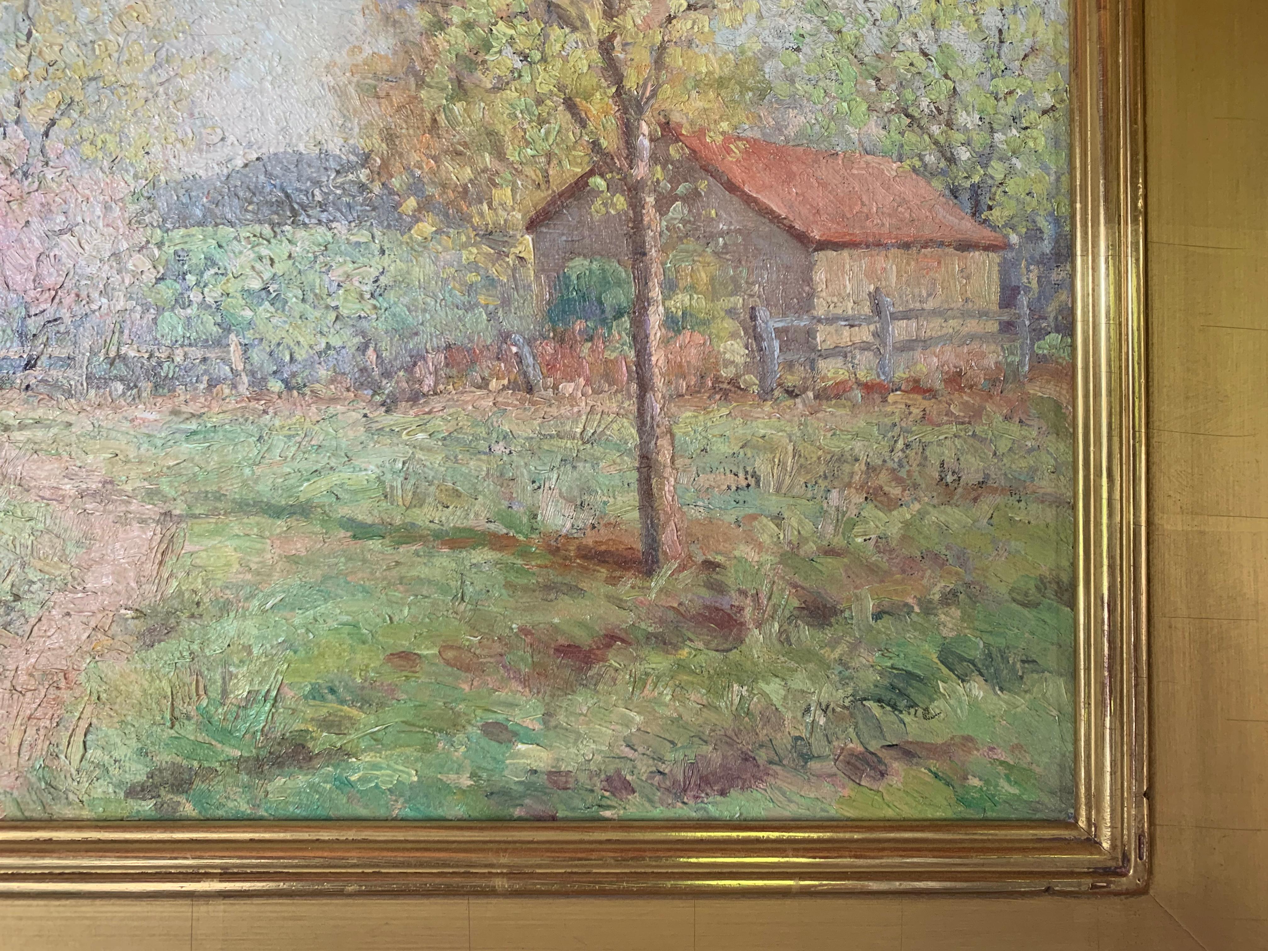 La alegría de la primavera, Paisaje impresionista americano, Escena de granja, Óleo sobre lienzo - Painting impresionista estadounidense de Albert Van Nesse Greene