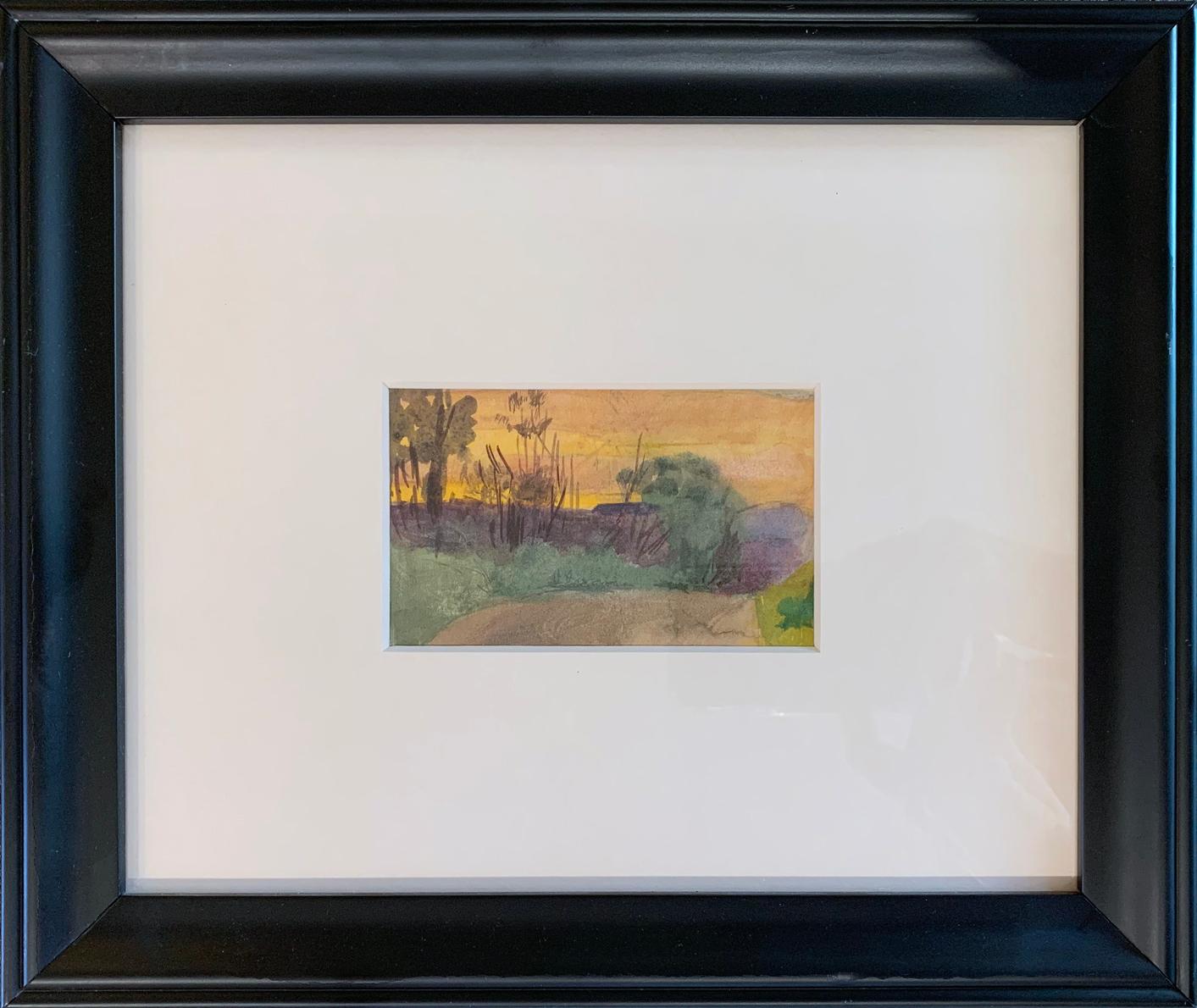 Sunset Landscape, American Impressionist, Miniature Watercolor Painting, 1899 - Art by Henry Bayley Snell