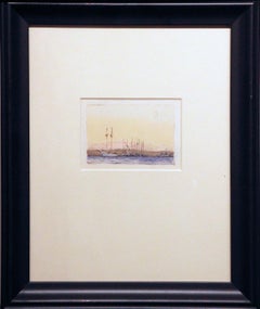 Moonlight Sailboats, American Impressionist, Miniature Watercolor and Pencil
