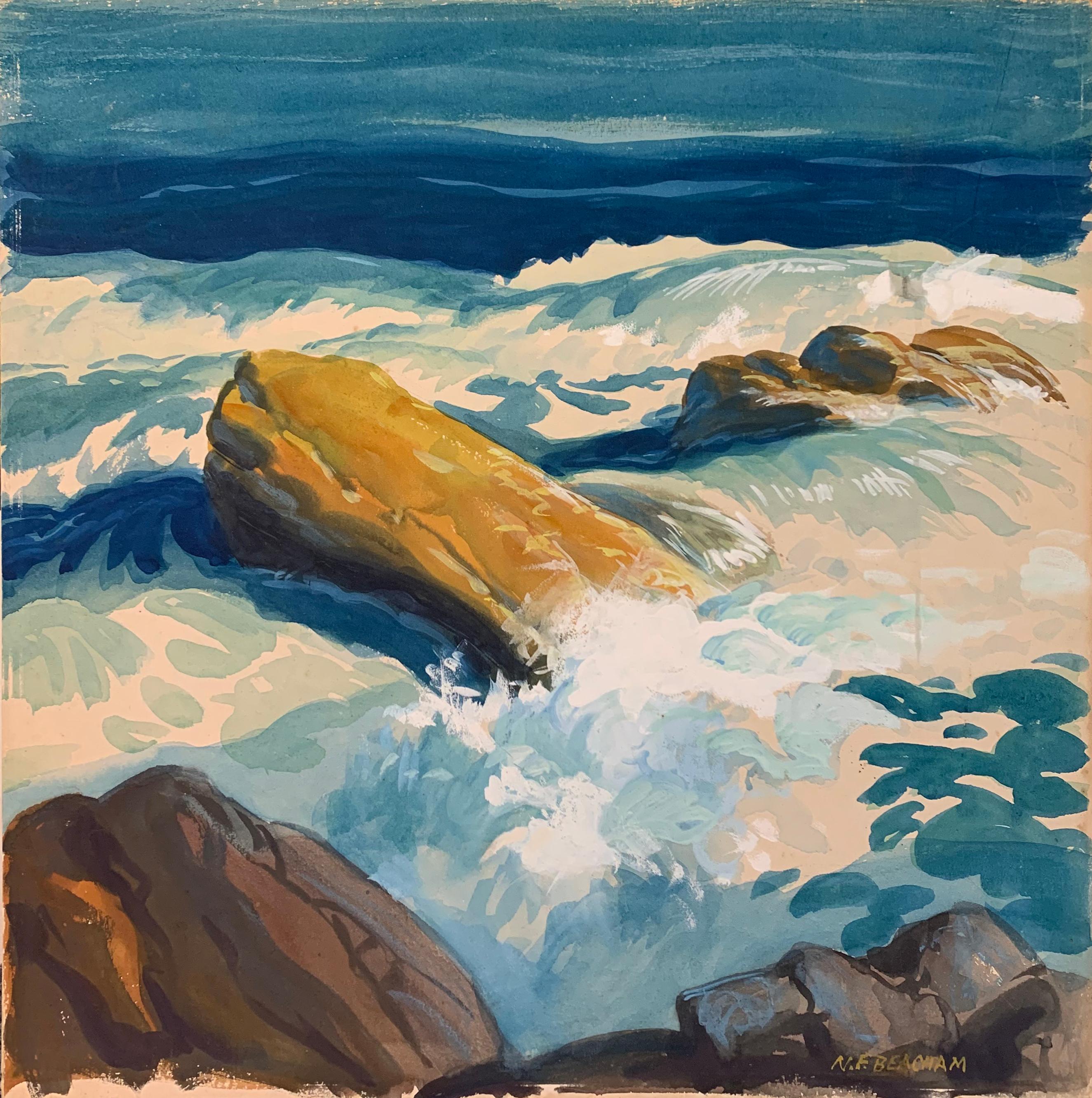 Noble F. Beacham Landscape Art - Four Original, Signed Watercolor Seascapes on Board, Maine Coastline