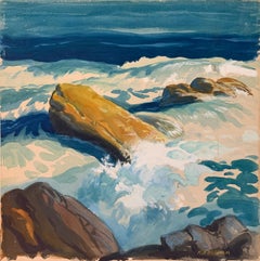 Four Original, Signed Watercolor Seascapes on Board, Maine Coastline