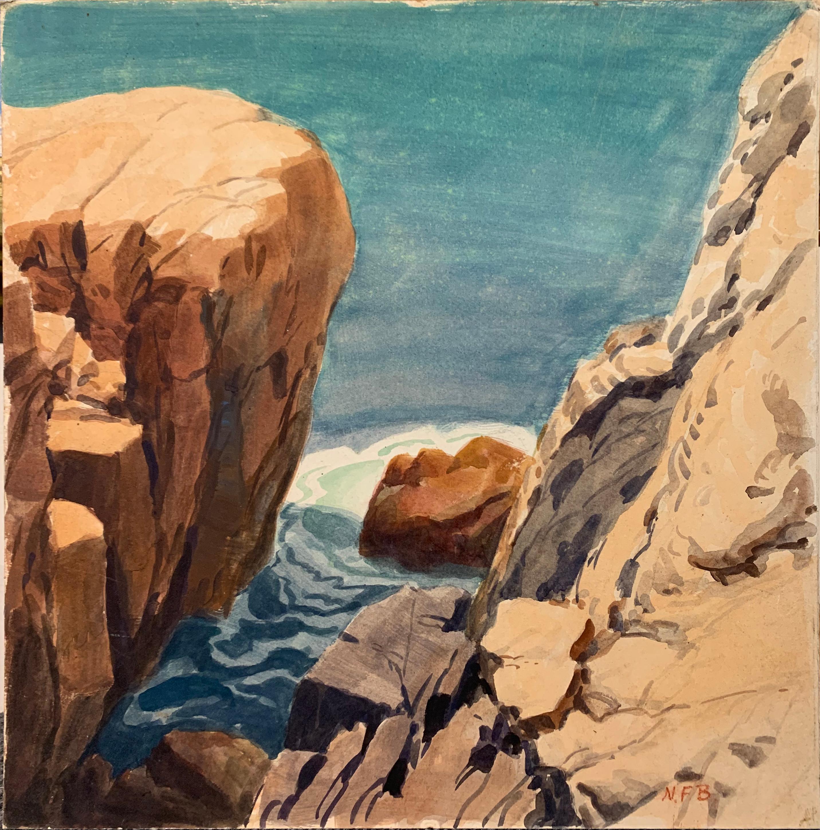 Four Original, Signed Watercolor Seascapes on Board, Maine Coastline - American Impressionist Art by Noble F. Beacham