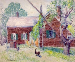 Country Farmhouse with Dog, Watercolor on Paper, Landscape, Original Art