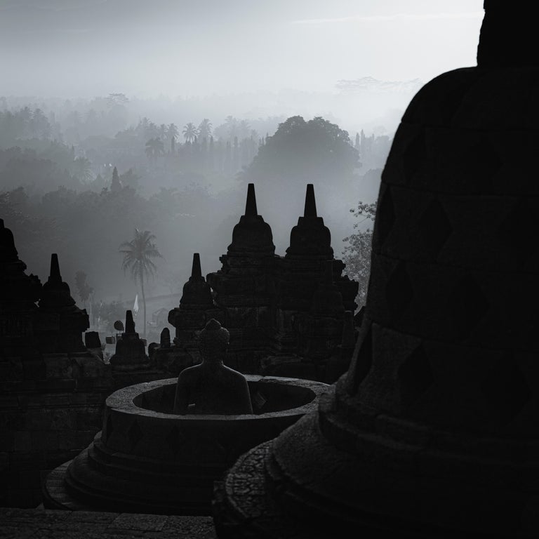 Hengki Koentjoro Landscape Photograph - Hengki KOENTJORO. Borobudur Temple, Central Java, Indonesia b&w photograph