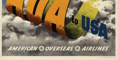 AOA to USA American Overseas Airlines poster originale d'epoca
