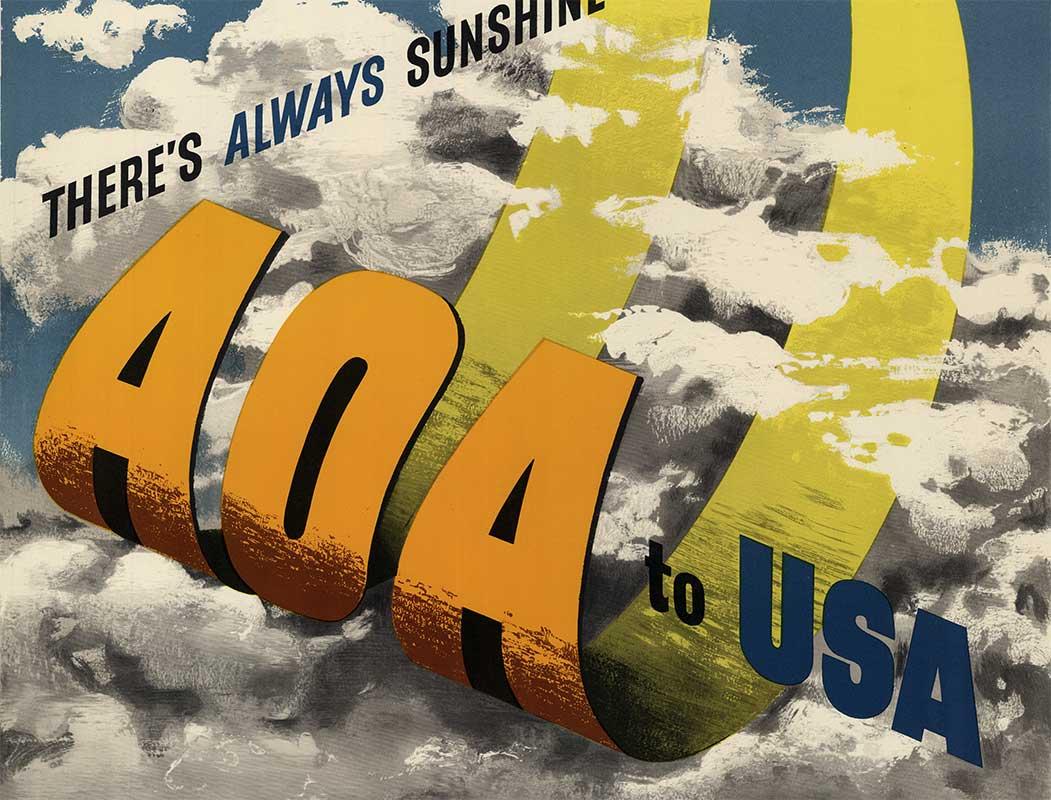 AOA nach USA American Overseas Airlines original vintage poster im Angebot 1
