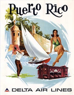 Puerto Rico Delta Air Lines original vintage travel poster
