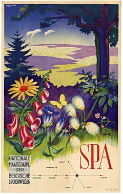 SPA Belgium Nationale Maaatschaapij der Belgische Spoorwegen Vintage poster