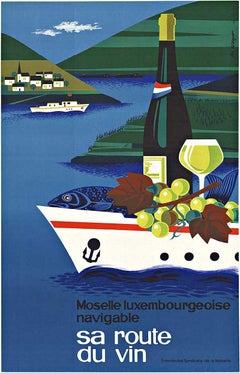 Sa Route du Vin, Moselle Luxembourgeoise Navigable original vintage wine poster