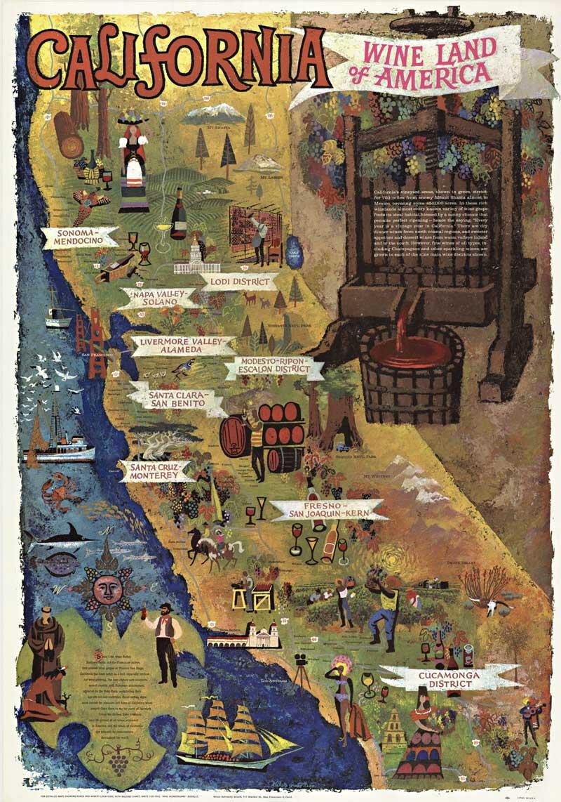 California Wine Land of American original vintage poster 