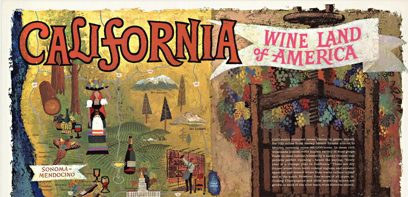 California Wine Land of American original vintage poster  - Print by Amado Gonzalez
