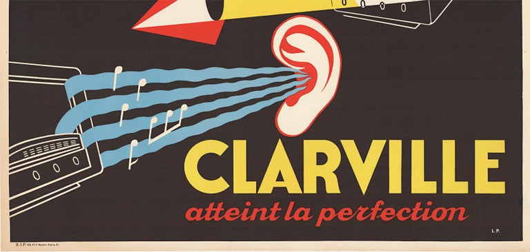 Original Clarville Television and Radio horizontal vintage poster - Futurist Print by R. B. Sibio