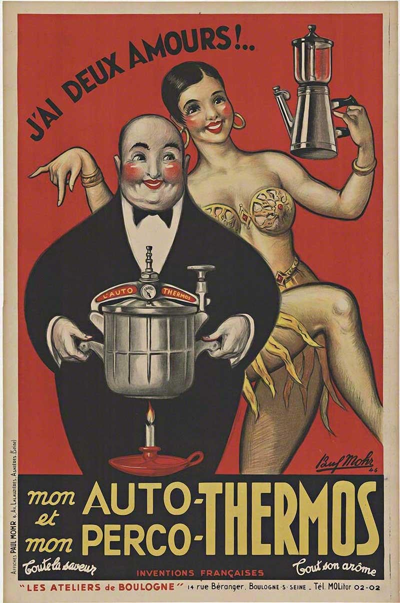 Auto – Thermos, originales französisches antikes Vintage-Poster im Vintage-Stil