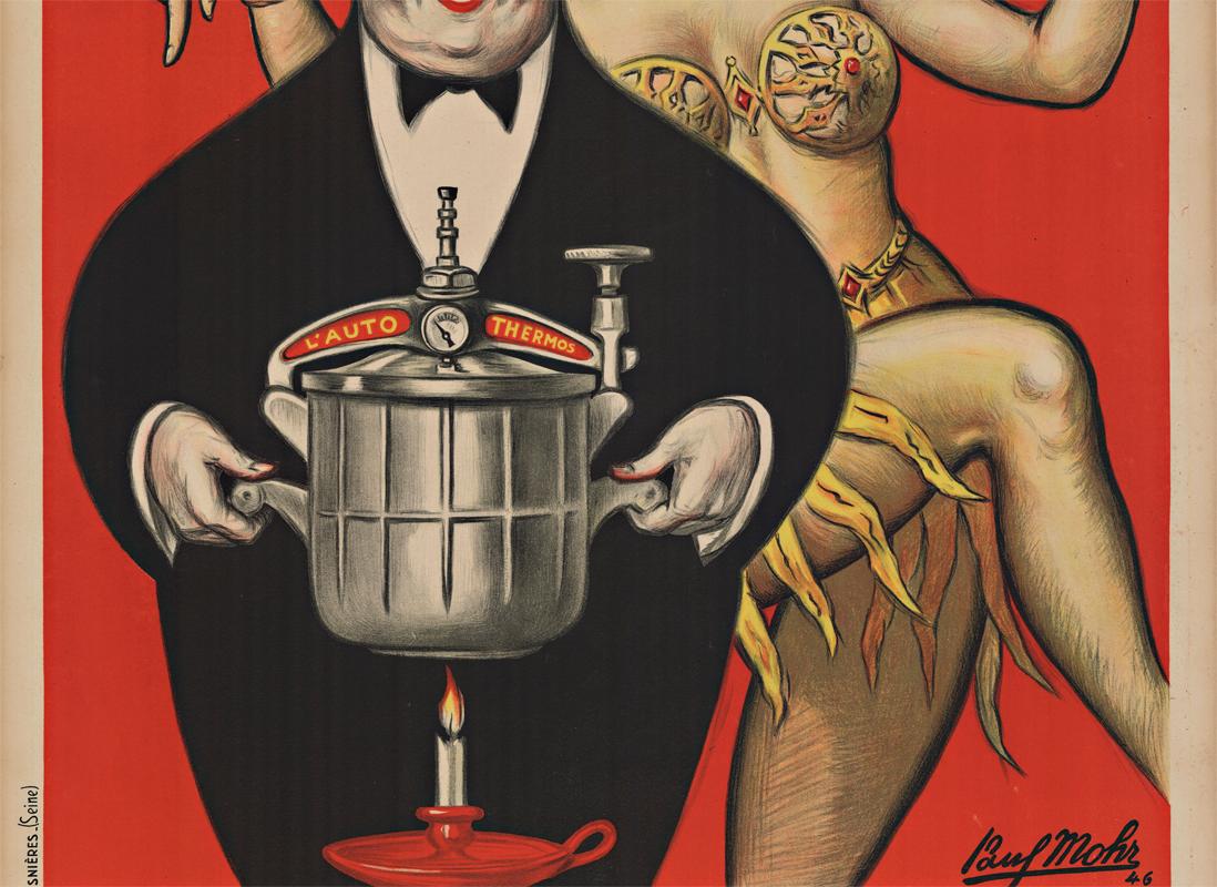 Affiche originale d'antiquités françaises Auto - Thermos - Marron Print par Paul Mohr