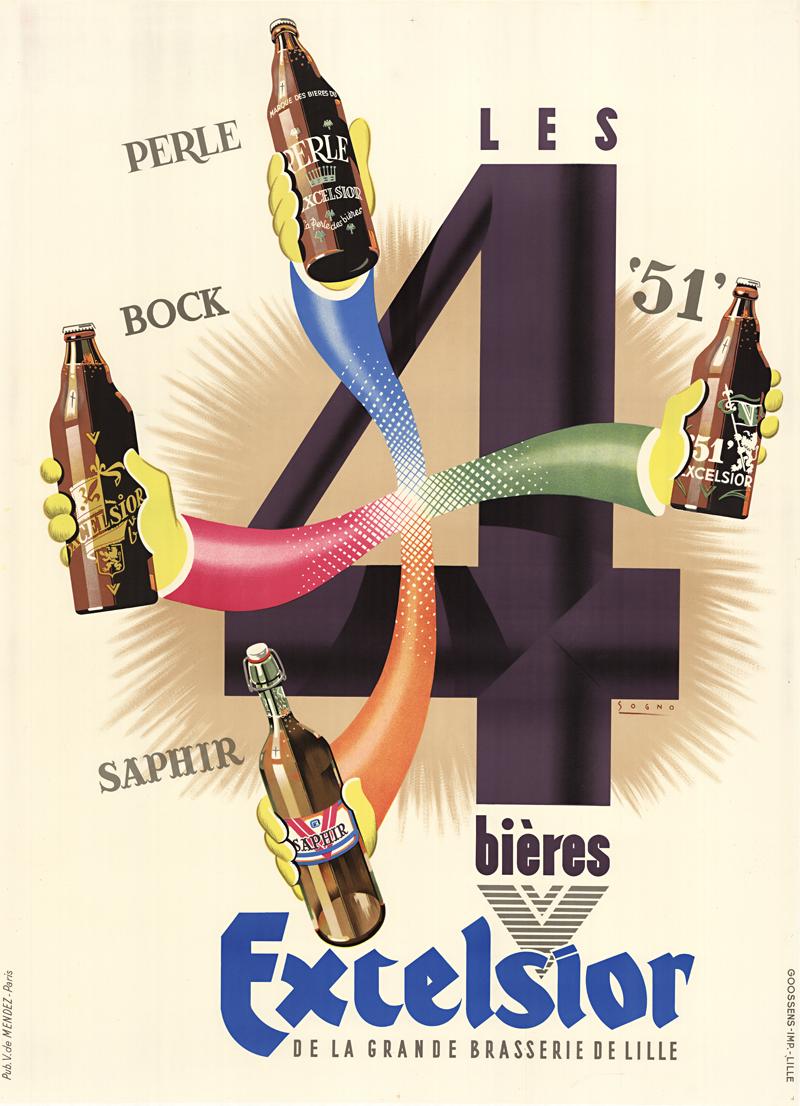 Sogno Still-Life Print - Bieres Excelsior original vintage beer antique poster