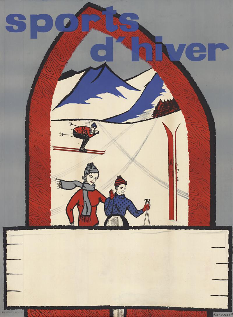 R. Crouzet Landscape Print - Sports d' Hiver original antique skiing vintage poster