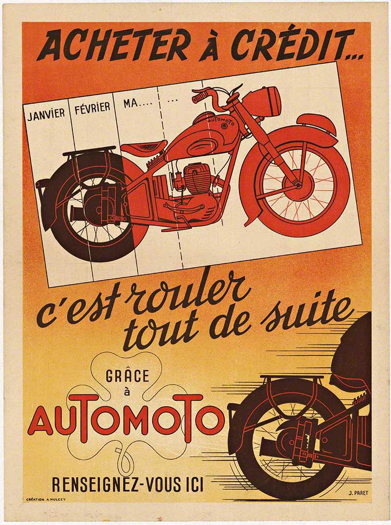Grace a Automoto original vintage French motorcycle poster - Print by J. Paret