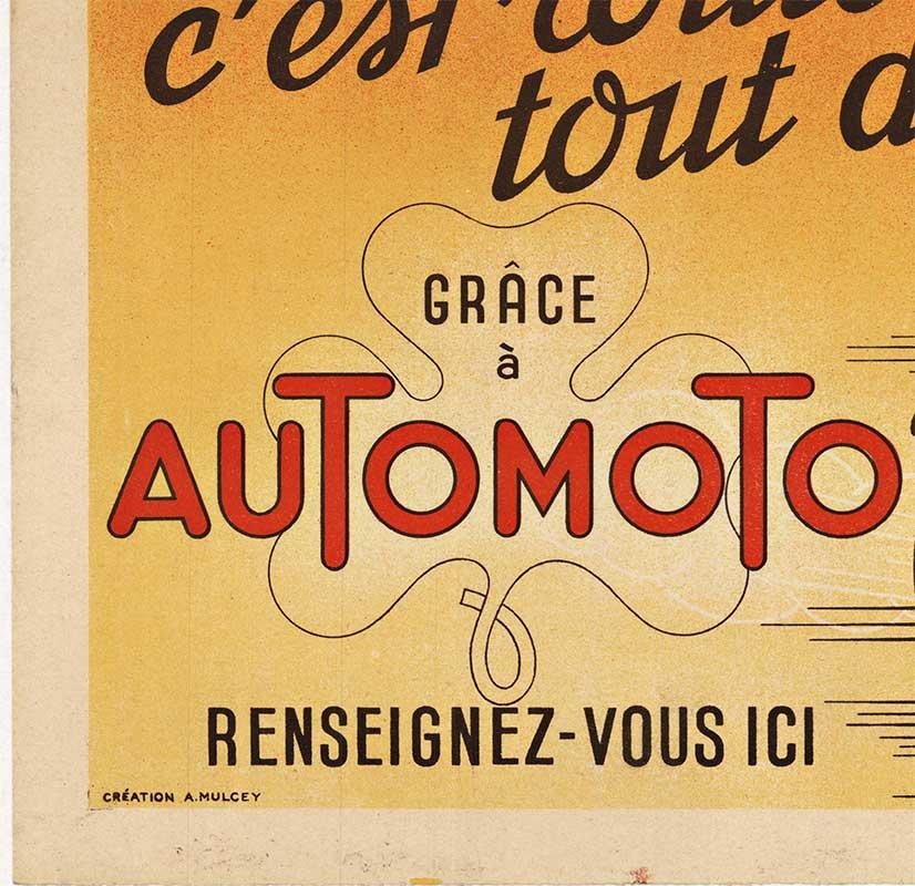 Grace a Automoto original vintage French motorcycle poster - Art Deco Print by J. Paret