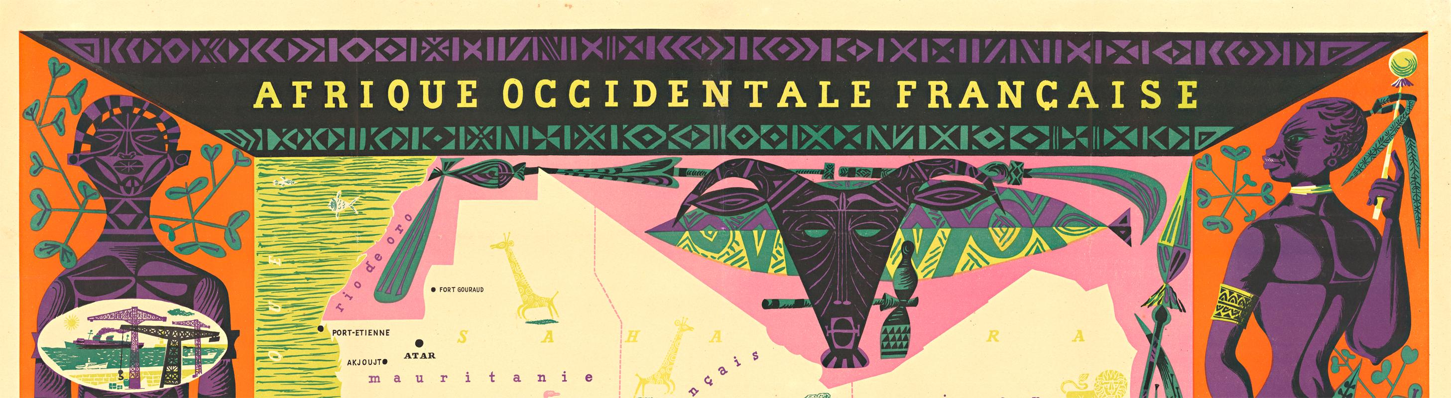 Poster vintage originale Afrique Occidentale - Africa orizzontale - Print Arancia di Alain Cornic