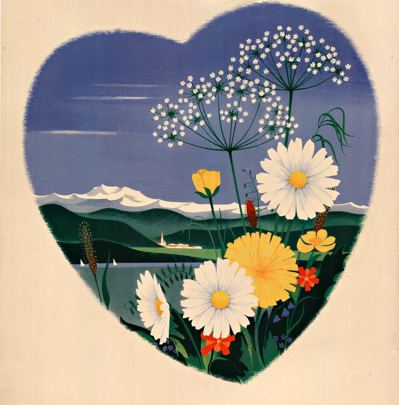 Poster di viaggio originale d'epoca per l'Austria,  joyez les bienvenus en Autriche.
Versione francese di questo poster di viaggio.   Supporto in lino d'archivio in buone condizioni; pronto per essere incorniciato.

Il poster presenta fiori