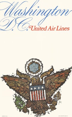 Affiche de voyage vintage originale de Washington D. C. United Airlines