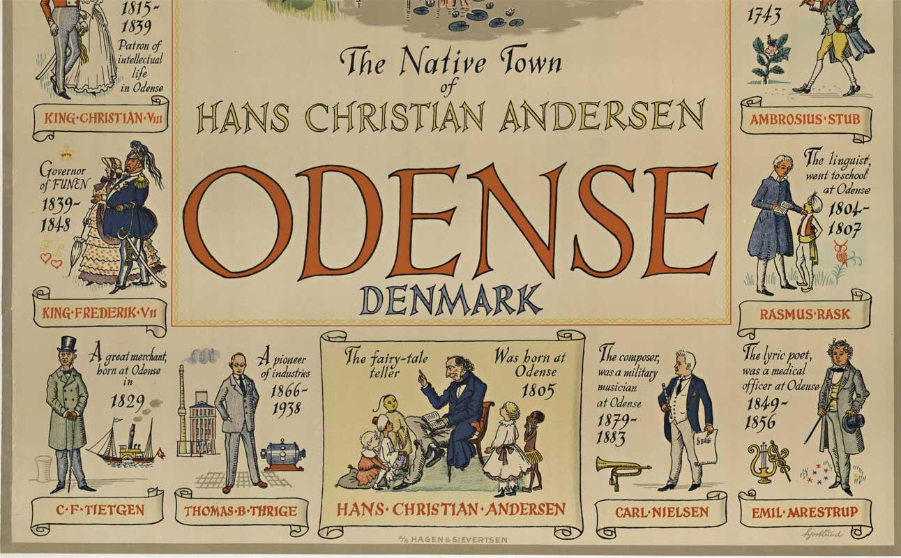 Odense Denmark original Danish vintage travel poster - Art nouveau Print par Gustuv Hjortlund