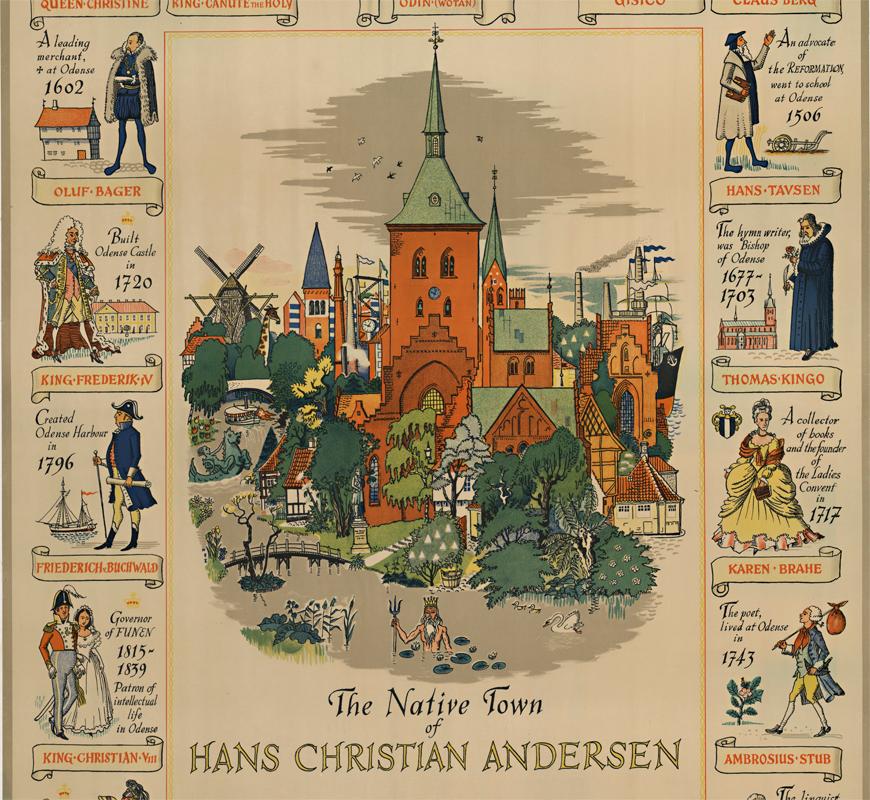 Odense Denmark original Danish vintage travel poster - Print de Gustuv Hjortlund