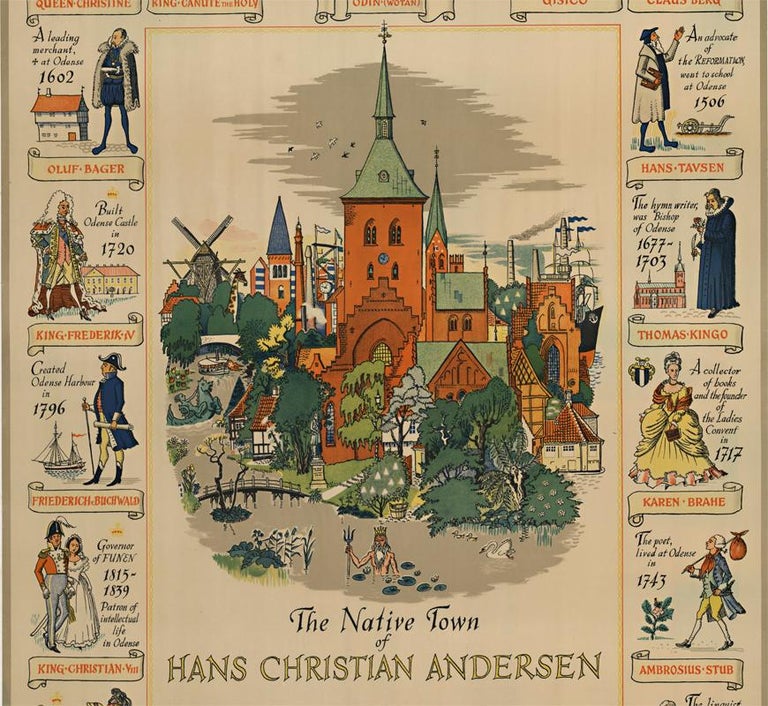 Odense Denmark original Danish vintage travel poster - Print by Gustuv Hjortlund