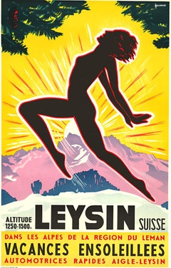 Original Swiss vintage travel poster:   Leysin, Switzerland