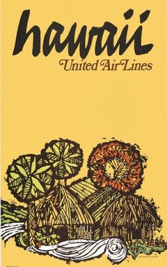 Hawaii United Air Lines original Vintage airlines travel poster