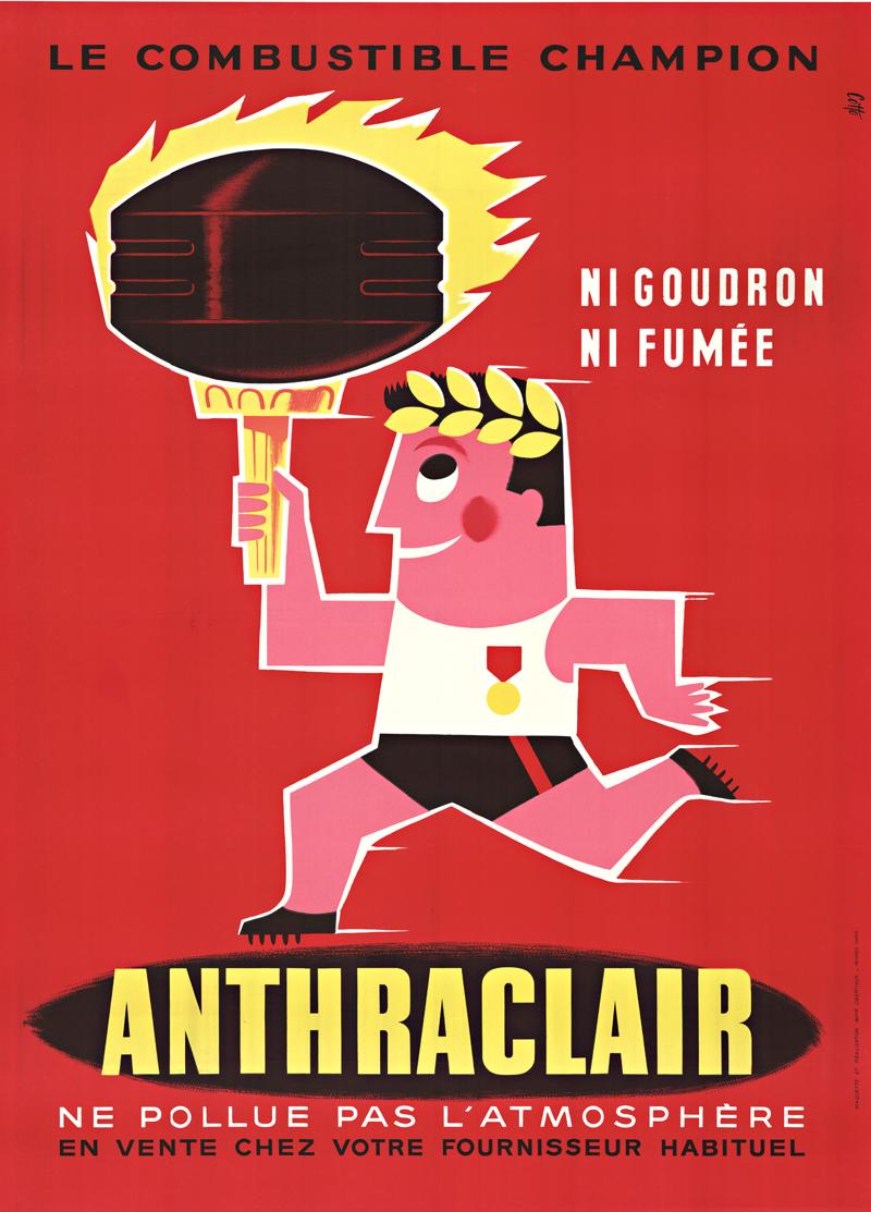Affiche de lithographie française d'origine d'Anthraclair vintage