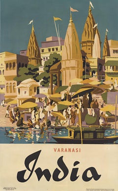 Varanasi India original vintage poster lithograph