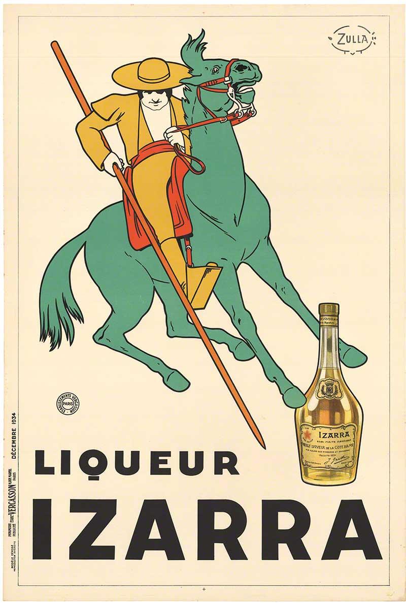 Zulla Figurative Print - Liquer Izarra original vintage poster liquor poster