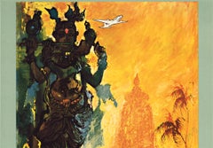 Scandinavian Airlines System fly to India original vintage travel poster