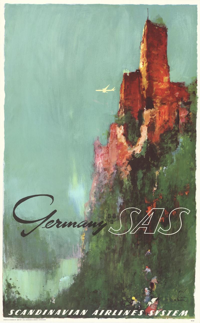 Deutschland von SAS, Scandinavian Airlines System Original Vintage-Reiseplakat