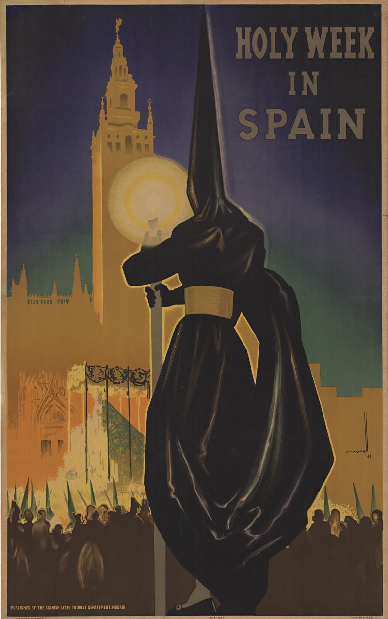 Print Jose Morell - Affiche originale de la Semaine Sainte en Espagne, lithographie intégrale, vintage