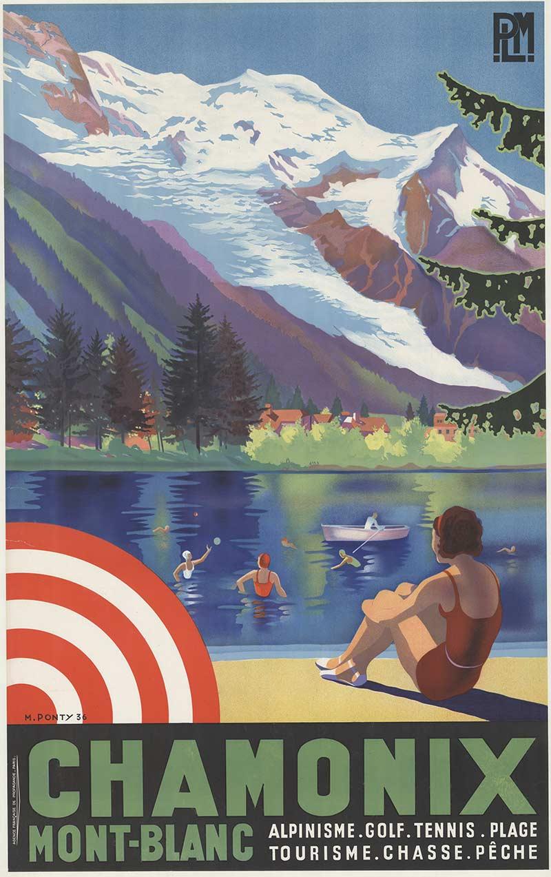 Póster de viaje de época original de Chamonix Mont-Blanc