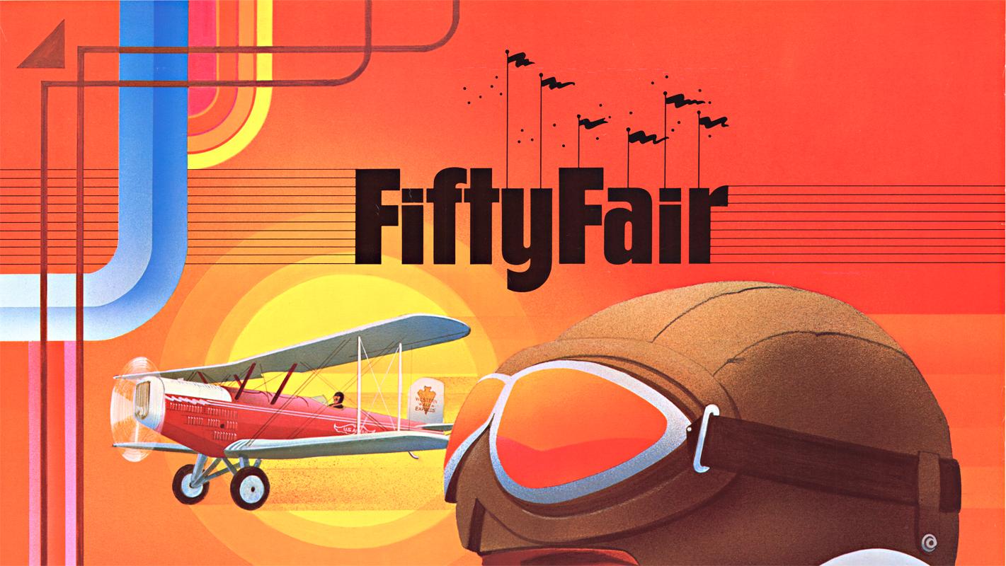 Western Airlines FiftyFair original vintage poster Help Us Celebrate Fifty  - Print by R. McKee
